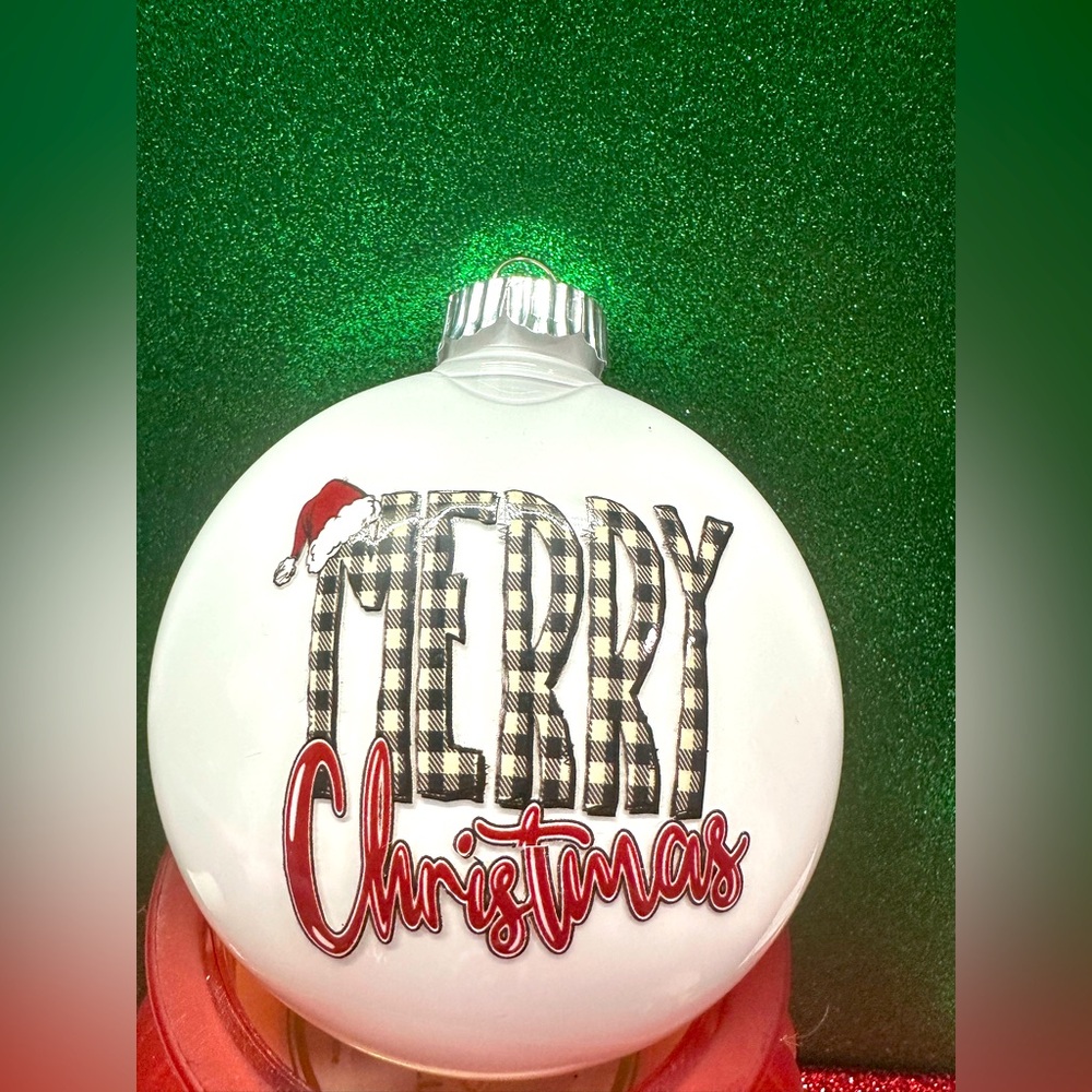 Buffalo Plaid “Merry Christmas” Ornaments (Set of 4)